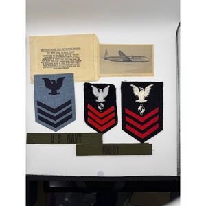 Vintage US Navy PO1 Patches Lot Name Tapes Lockheed Constitution Postcard Kibby